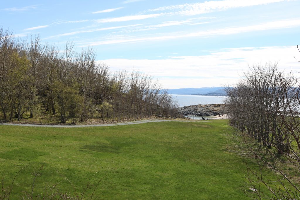 Idyllisk til like ved badestranden og sjøen  har vi anlagt faste plasser for vogn og spikertelt. 